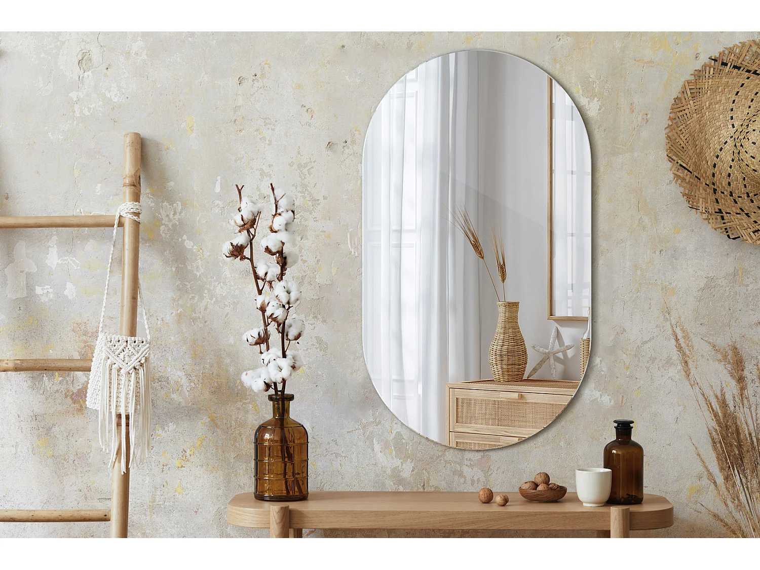 Frameloze modieuze wandspiegel Loft Boho Cut 58 cm x 100 cm