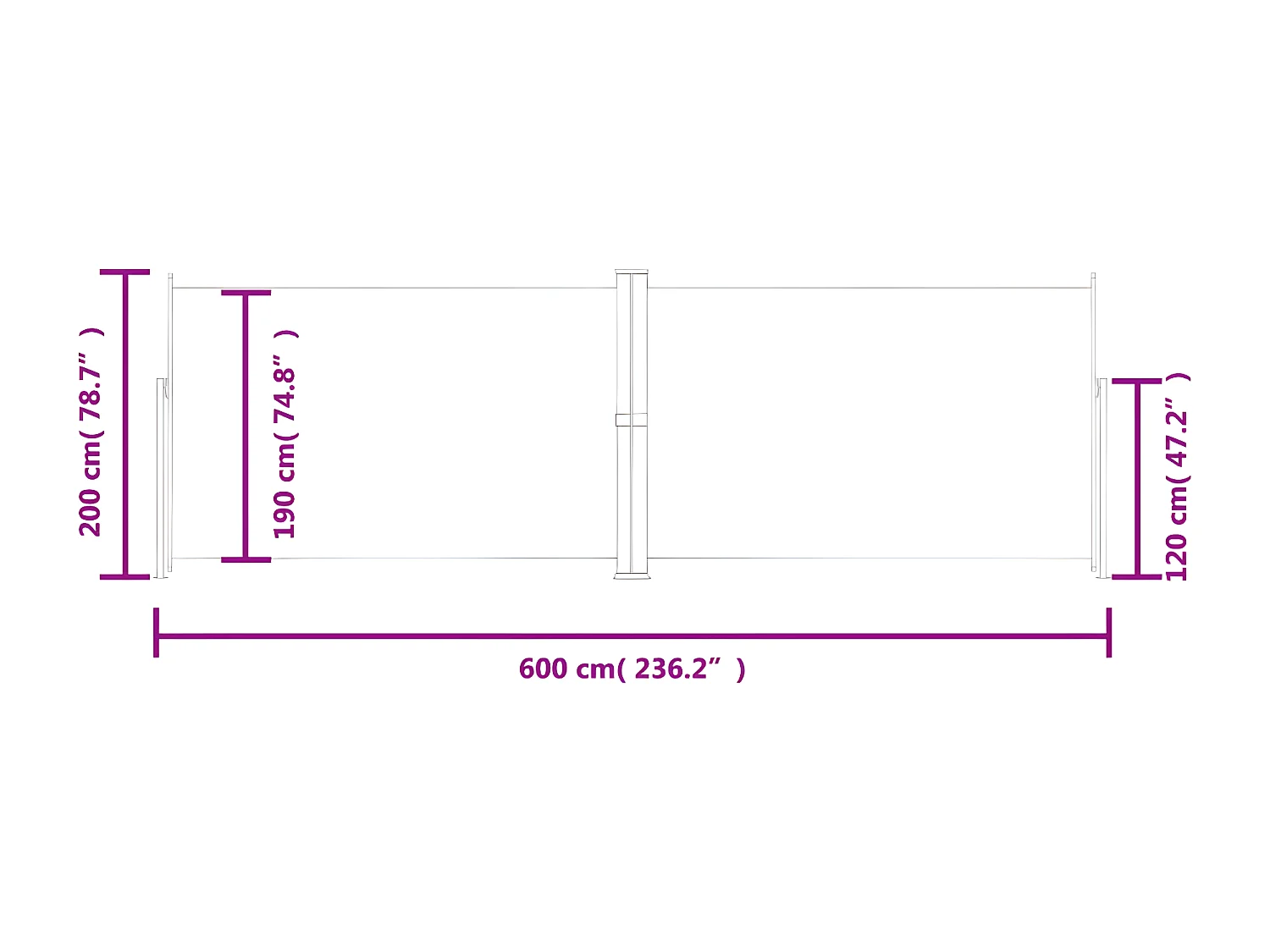 Auvent latéral rétractable Noir 200x600 cm