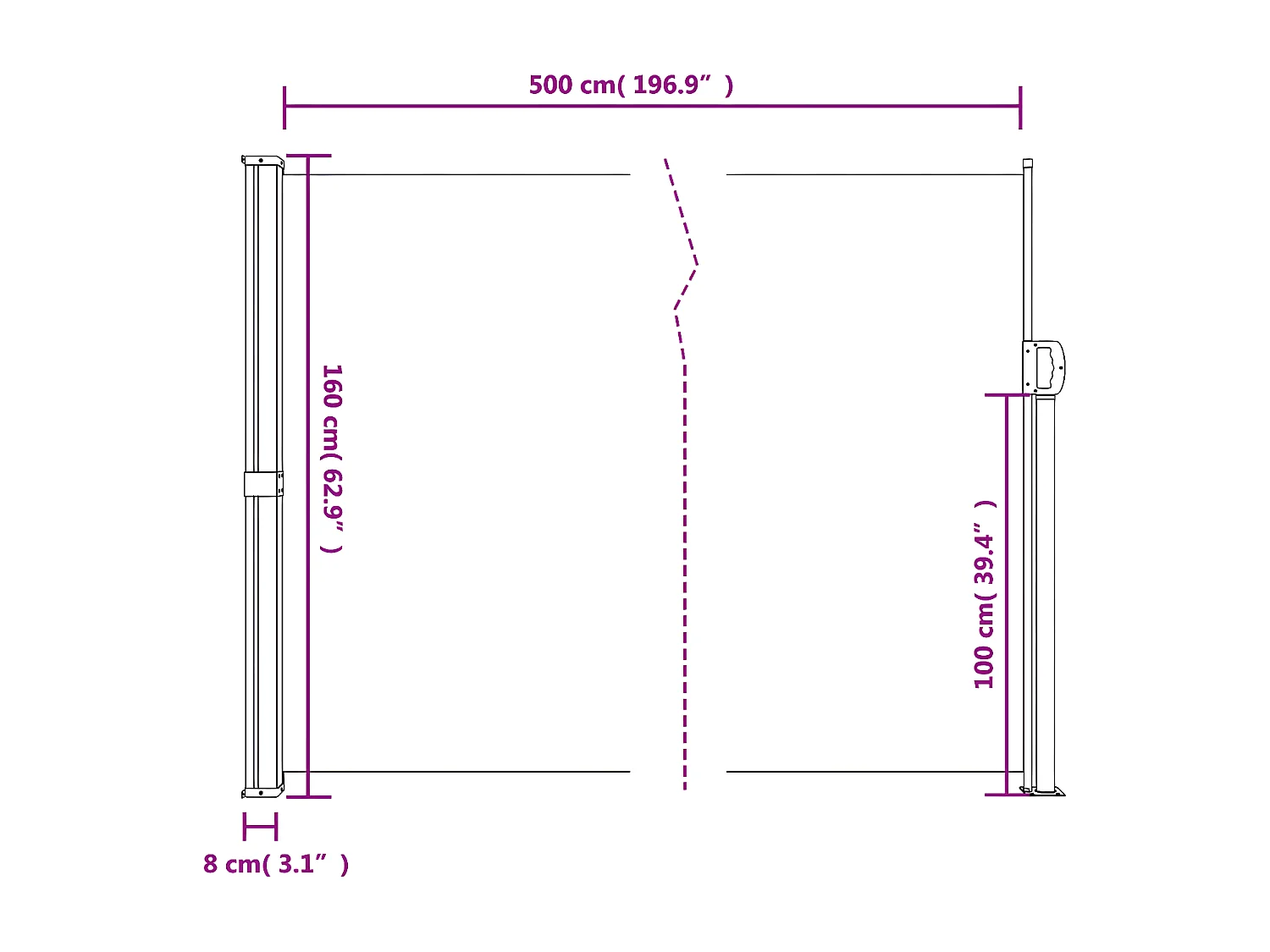 Auvent latéral rétractable anthracite 160x500 cm