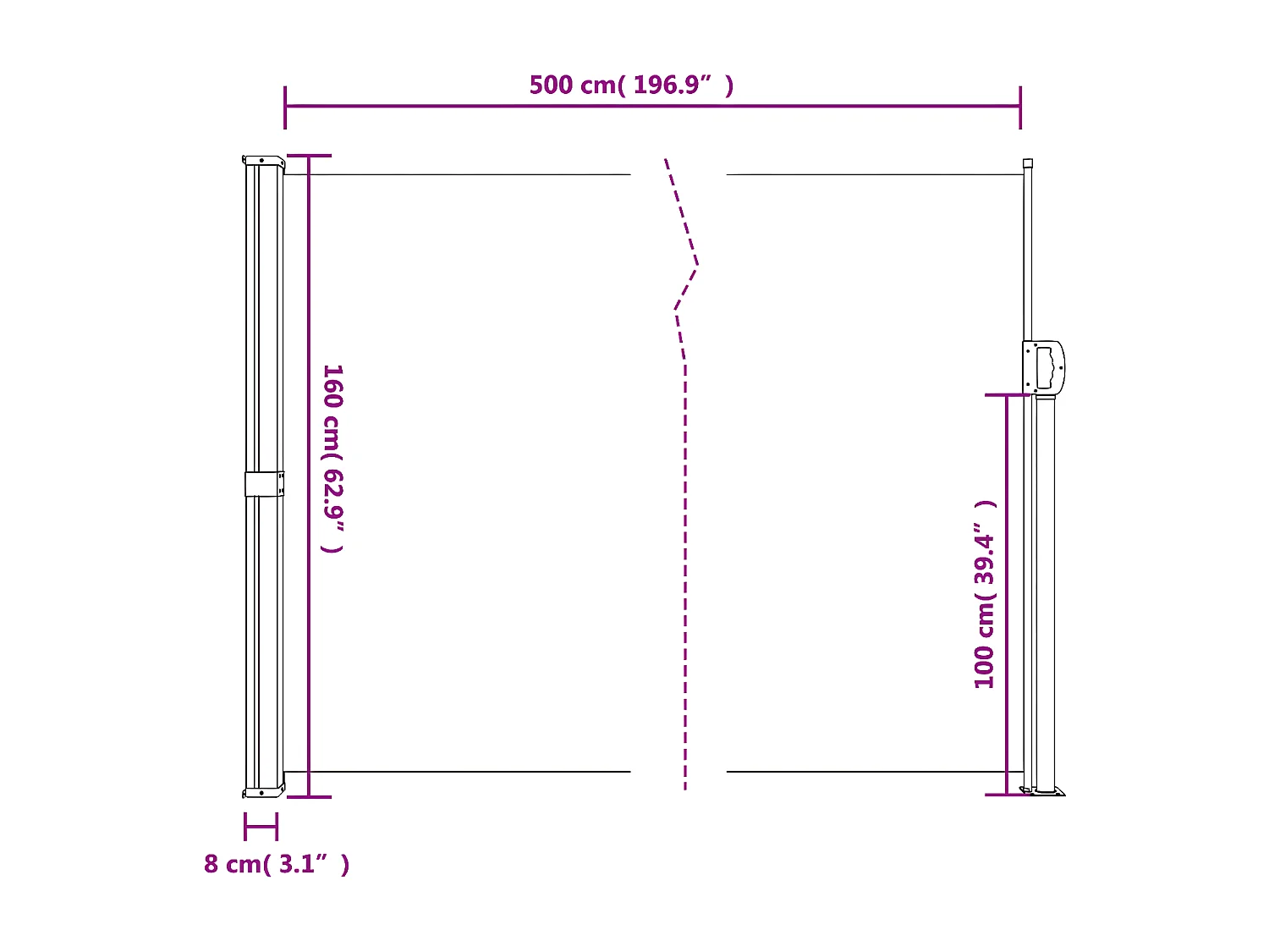 Auvent latéral rétractable vert foncé 160x500 cm