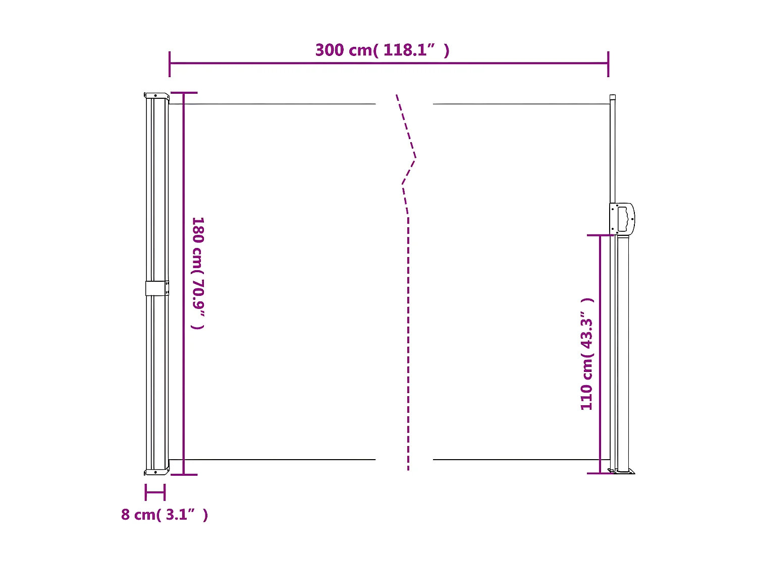 Toldo lateral retráctil gris taupe 180x300 cm