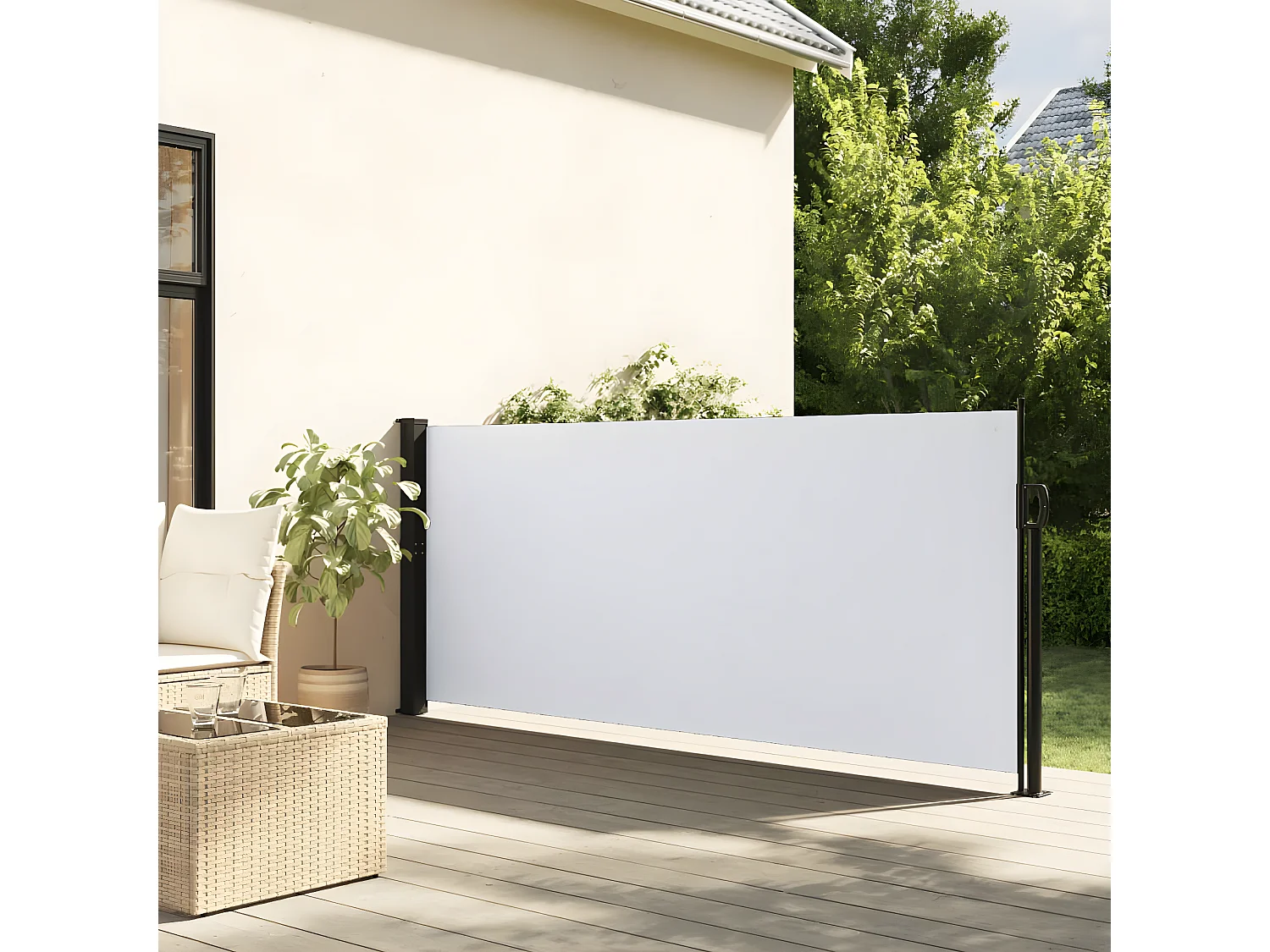 Auvent latéral rétractable blanc 140x300 cm