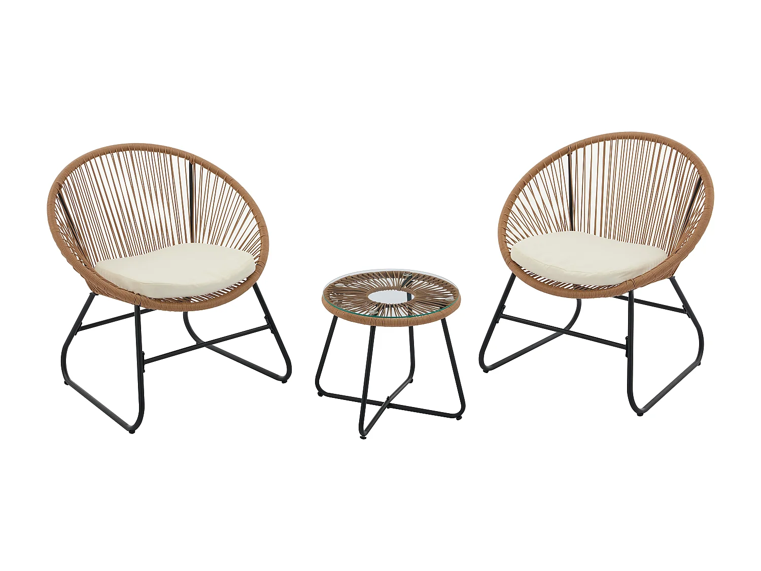 Garten Sitzgruppe aus Polyrattan: 2 Sessel & 1 Tisch - Holzfarben hell - PISALE von MYLIA