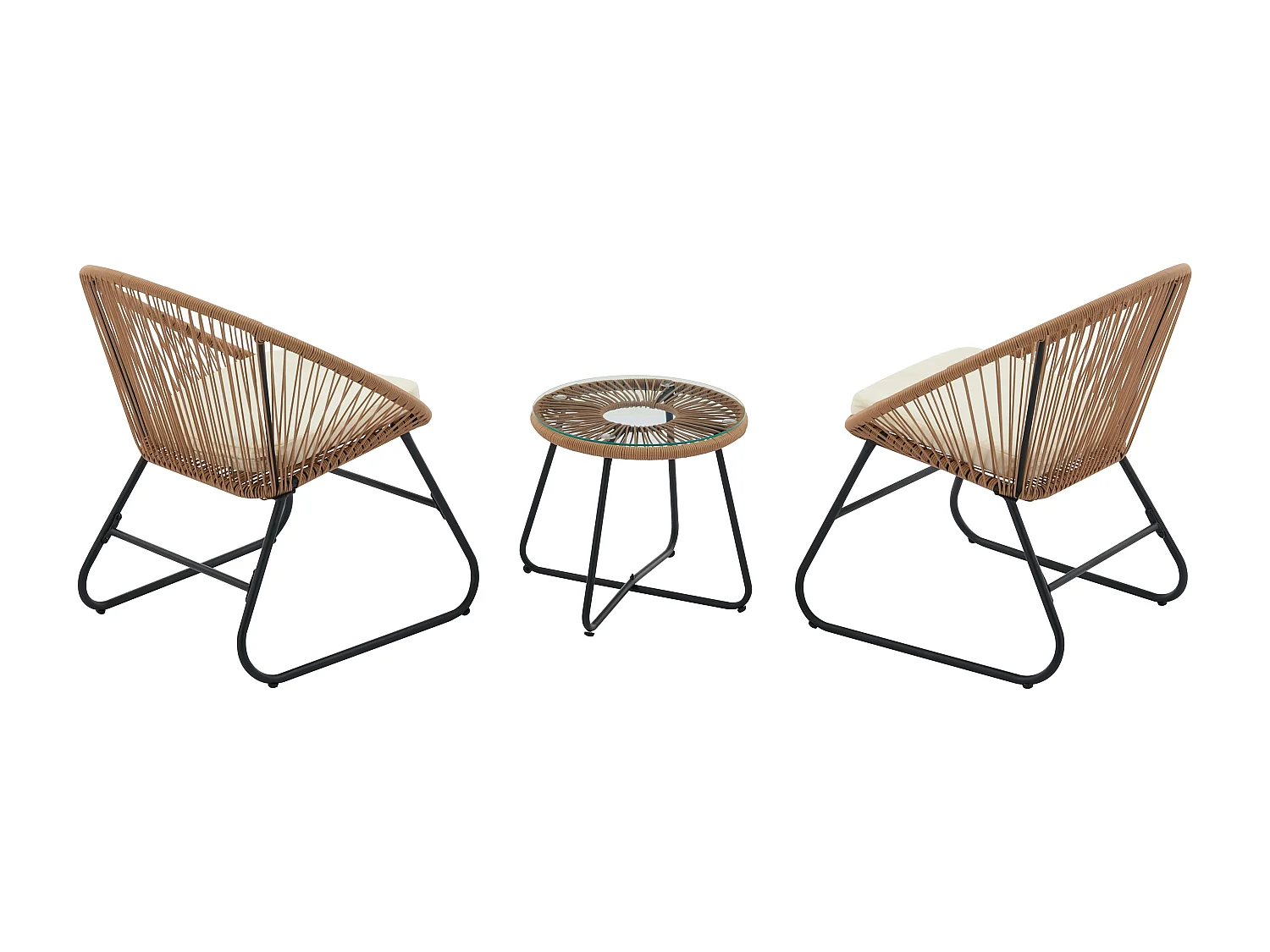 Garten Sitzgruppe aus Polyrattan: 2 Sessel & 1 Tisch - Holzfarben hell - PISALE von MYLIA