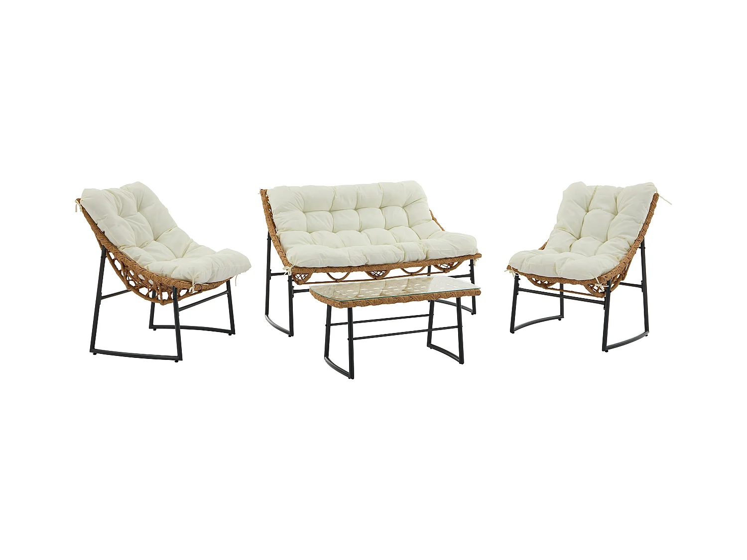 Salon de jardin en résine tressée : 1 canapé 2 places, 2 fauteuils et une table basse - Naturel clair - JONAH de MYLIA
