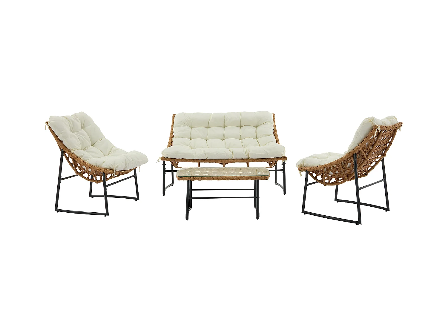 Salon de jardin en résine tressée : 1 canapé 2 places, 2 fauteuils et une table basse - Naturel clair - JONAH de MYLIA