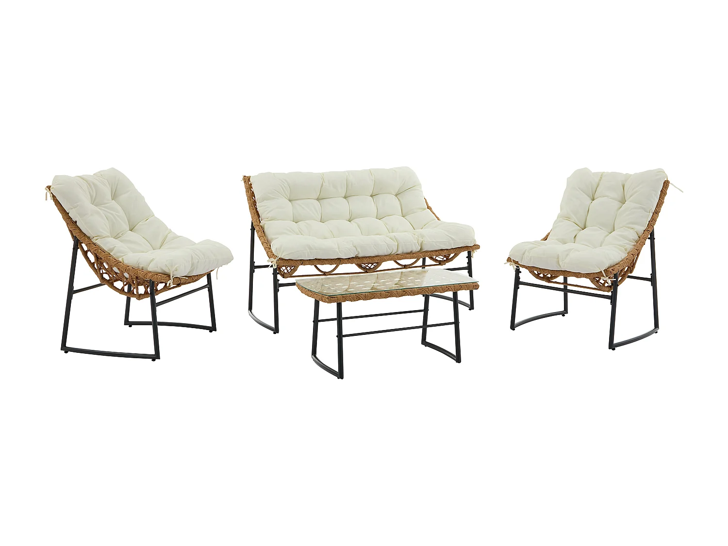 Salon de jardin en résine tressée : 1 canapé 2 places, 2 fauteuils et une table basse - Naturel clair - JONAH de MYLIA