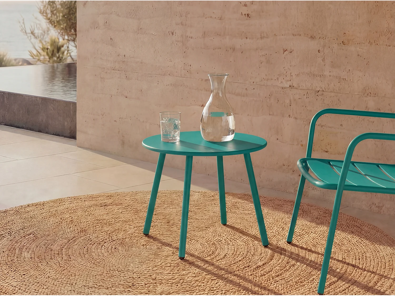 Table d'appoint de jardin en métal ronde - Bleu canard - MIRMANDE de MYLIA