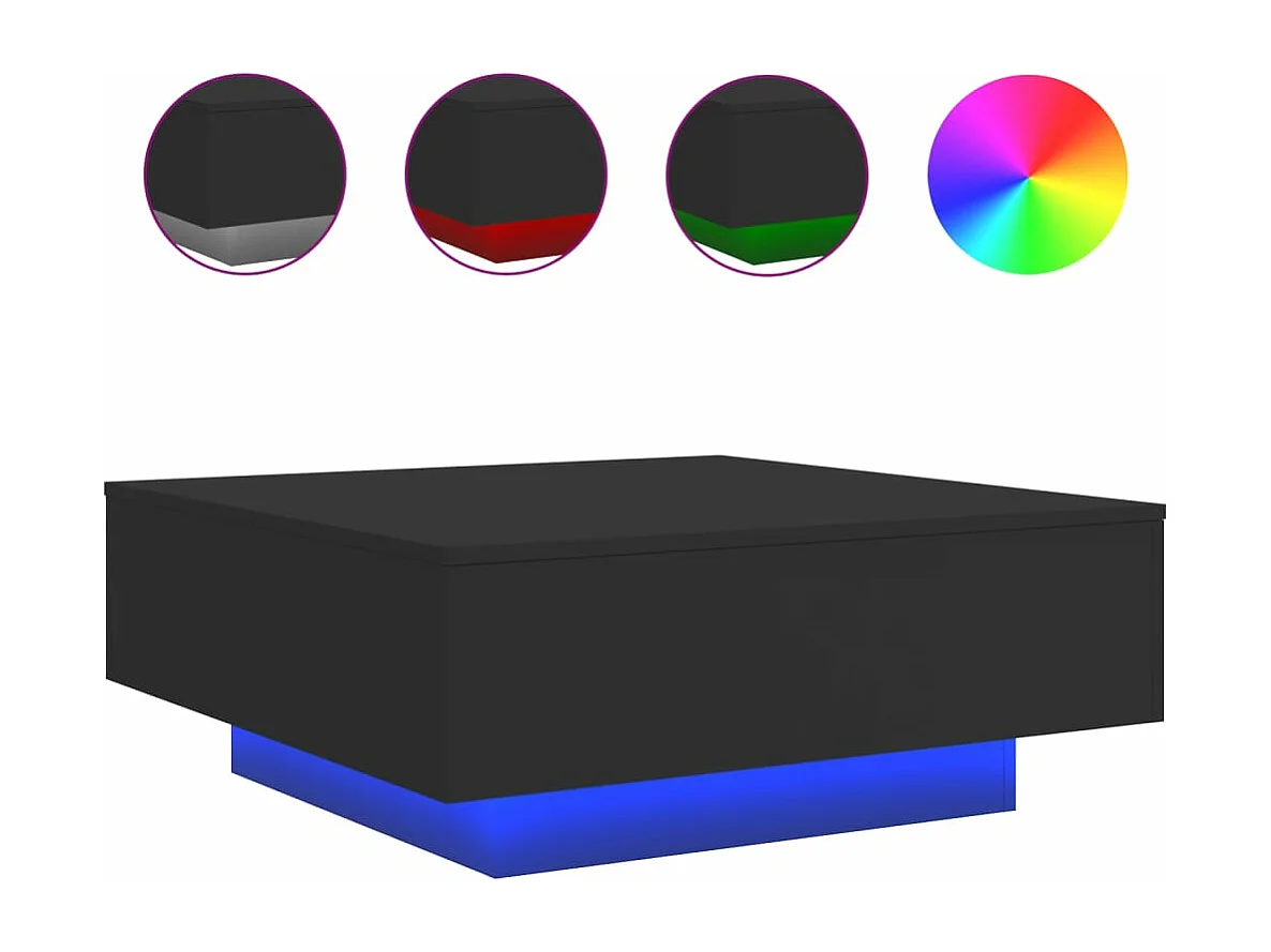 Couchtisch mit LED-Leuchten Schwarz 80x80x31 cm