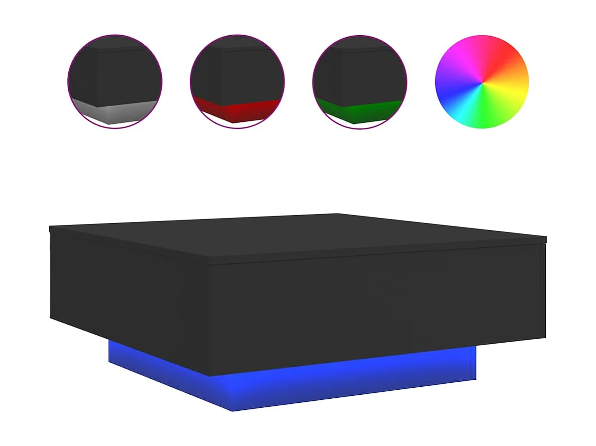 Table basse avec lumières LED noir 80x80x31 cm