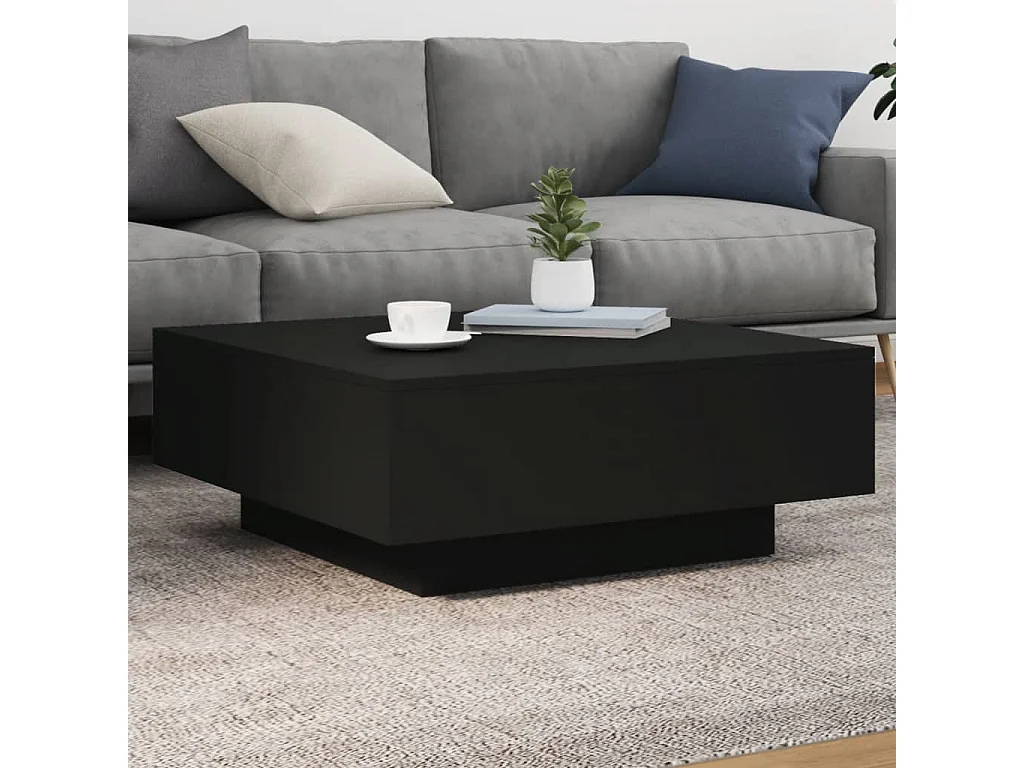 Table basse avec lumières LED noir 80x80x31 cm
