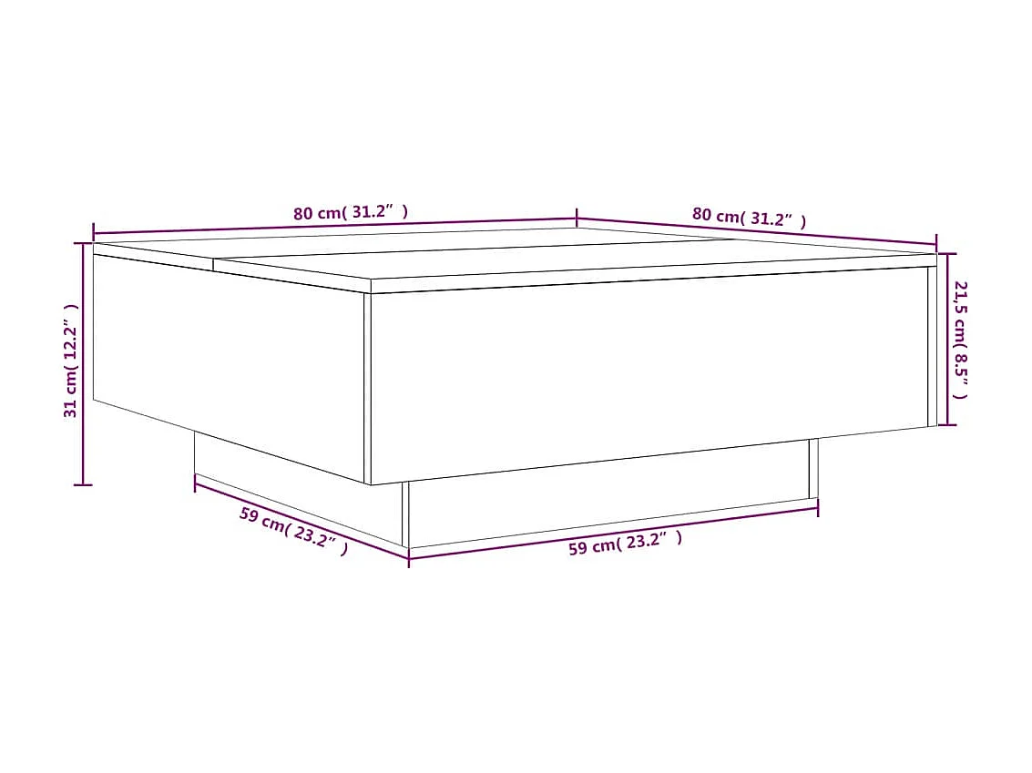Table basse avec lumières LED noir 80x80x31 cm
