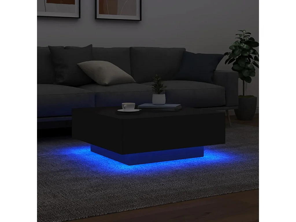 Table basse avec lumières LED noir 80x80x31 cm