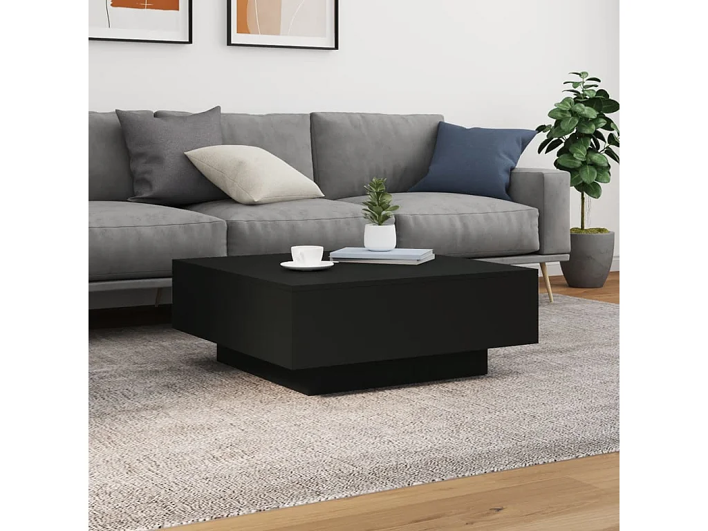 Table basse avec lumières LED noir 80x80x31 cm