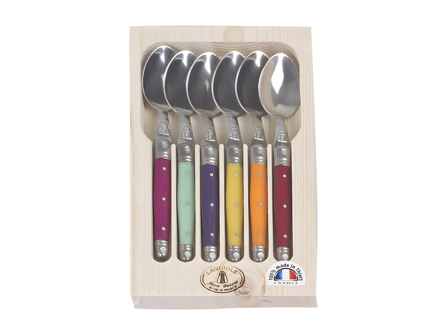 Coffret 6 cuillères à café laguiole irisées assorties