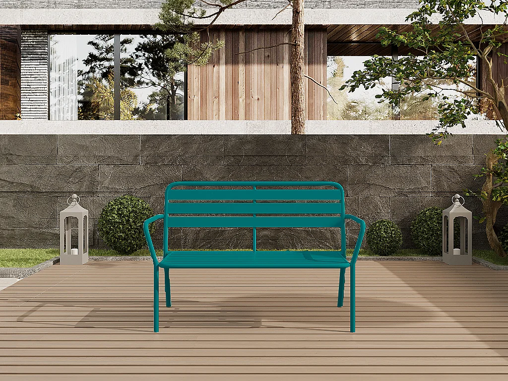 Banc de jardin en métal - Bleu canard - MIRMANDE de MYLIA