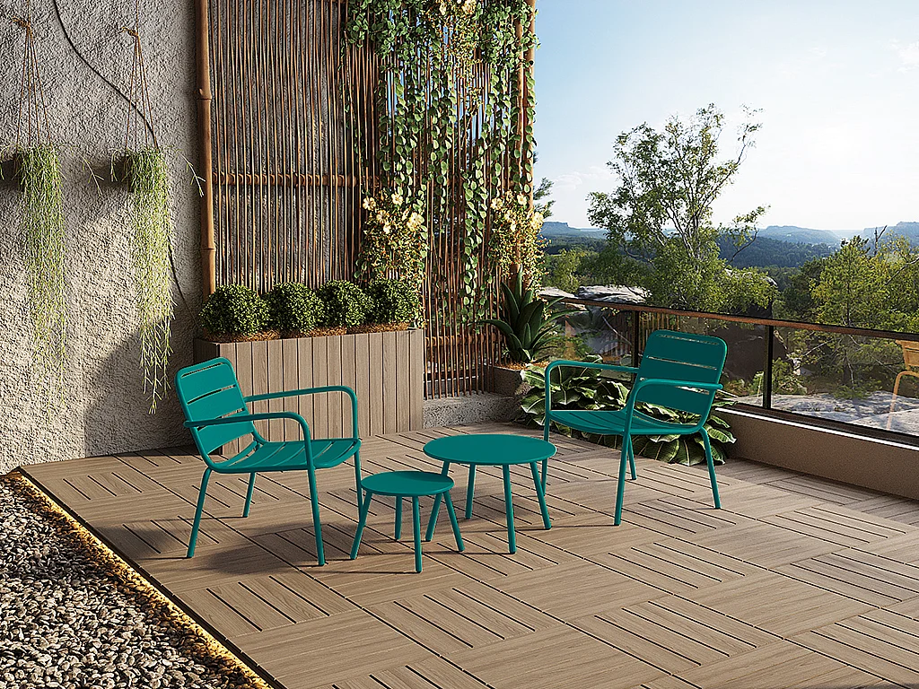 Fauteuil bas de jardin empilable en métal - Bleu canard - MIRMANDE de MYLIA