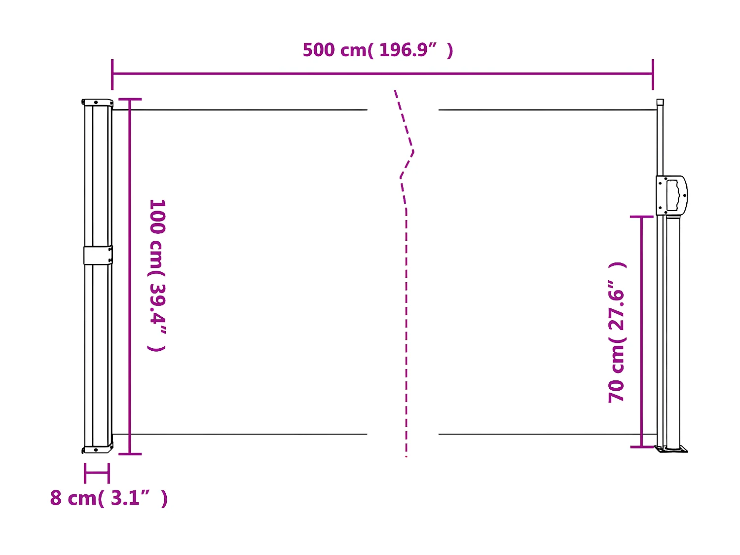 Auvent latéral rétractable taupe 100x500 cm
