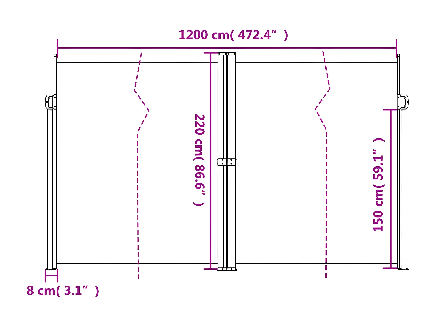 Auvent latéral rétractable crème 220x600 cm