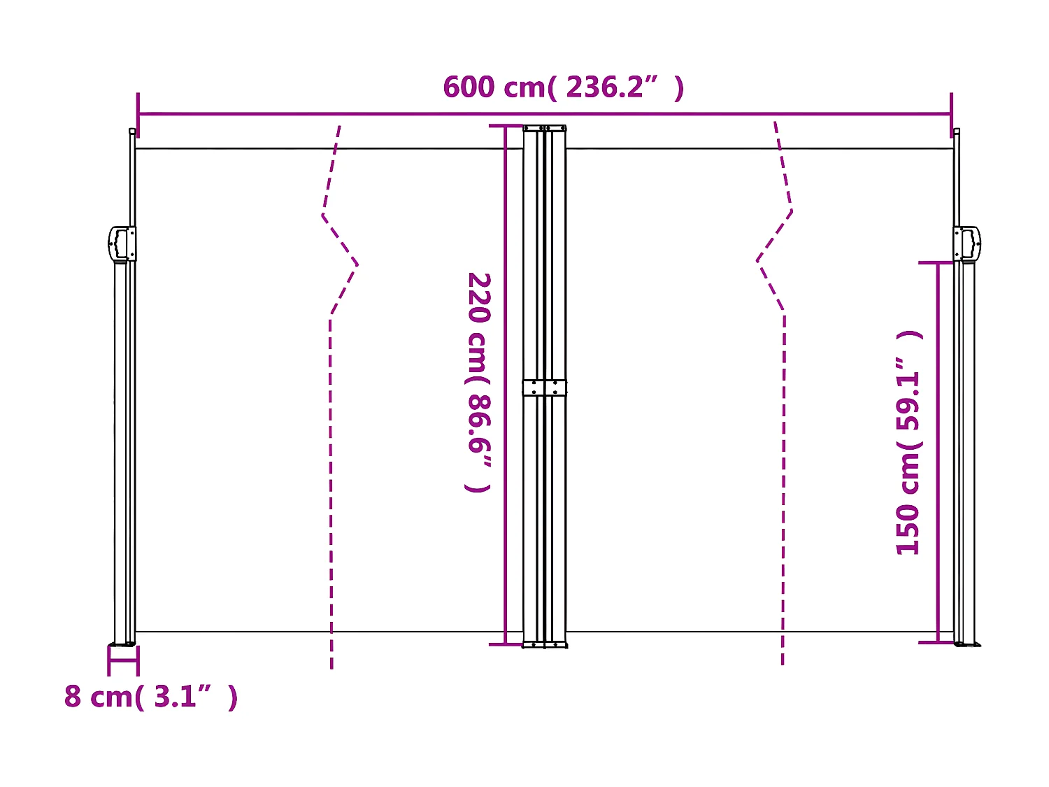 Toldo lateral retráctil gris antracita 220x600 cm