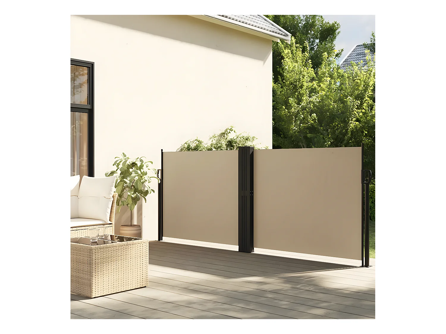 Auvent latéral rétractable beige 120x600 cm