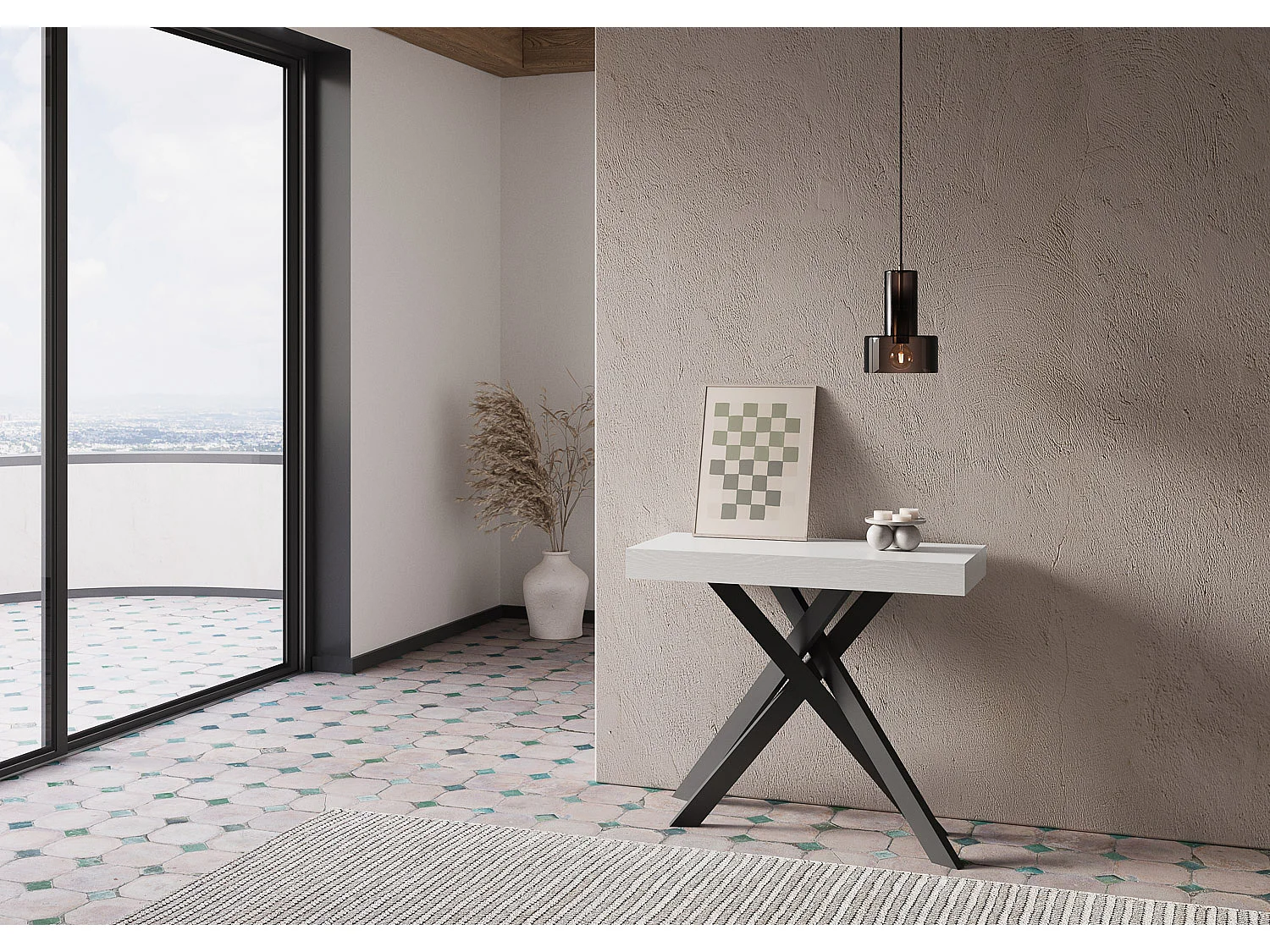 Console extensible 90x40/196 cm Krack Small frêne blanc pieds anthracite