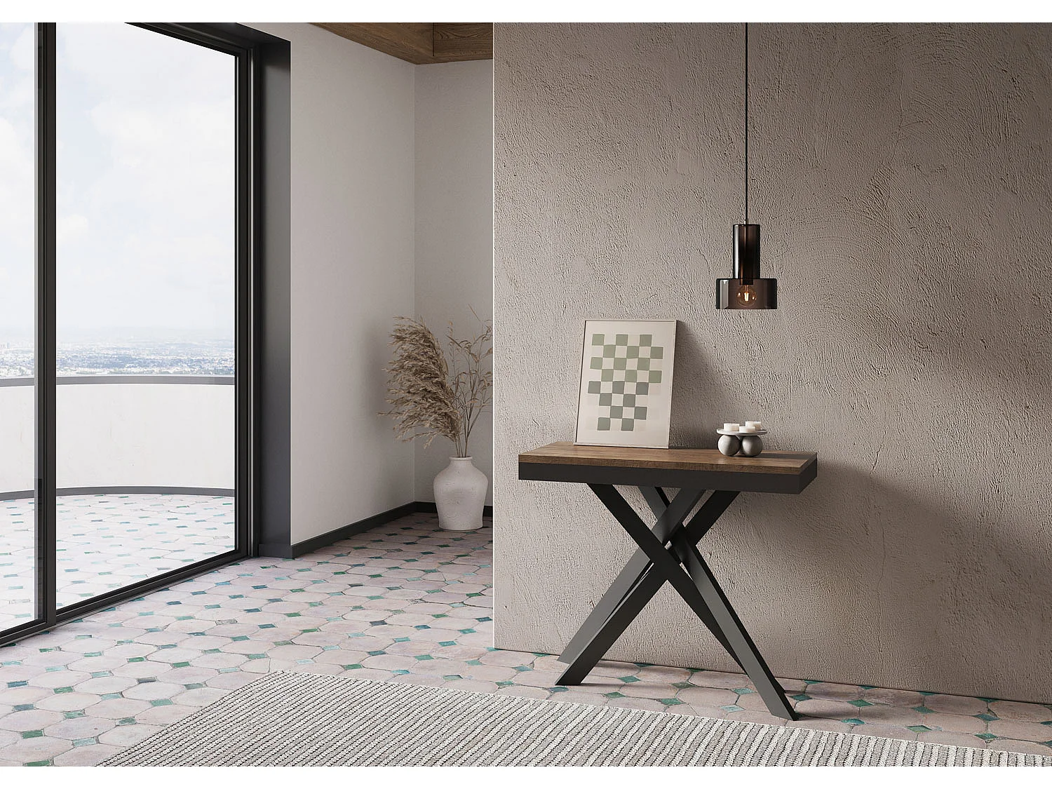 Console extensible 90x40/300 cm Krack Evolution noyer cadre anthracite