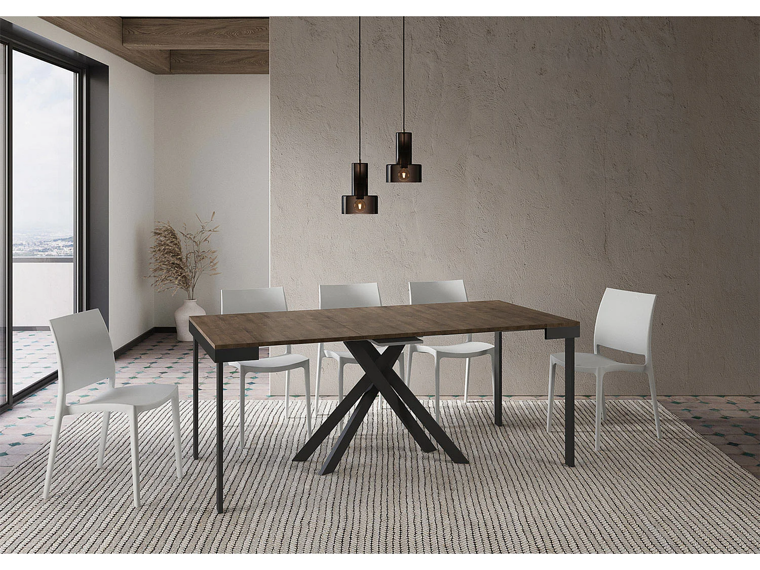 Console extensible 90x40/300 cm Krack Evolution noyer cadre anthracite