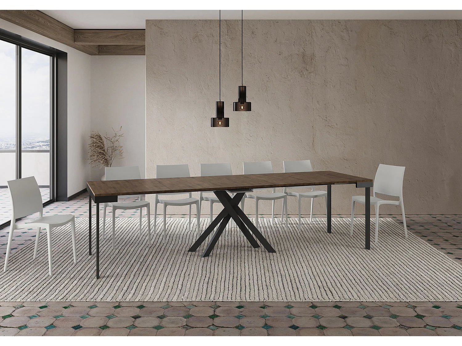 Console extensible 90x40/300 cm Krack Evolution noyer cadre anthracite