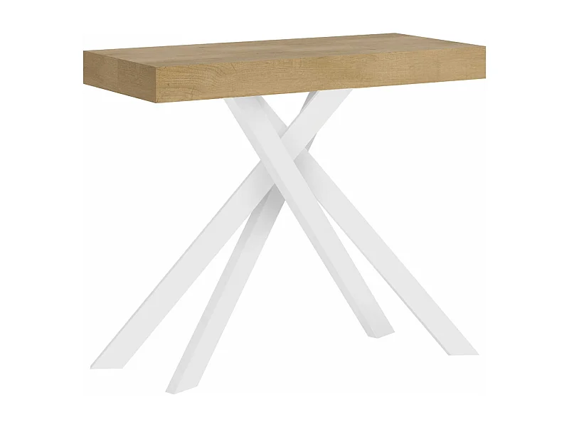 Console extensible 90x40/300 cm Krack chêne nature pieds blancs