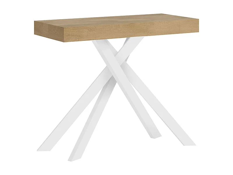 Console extensible 90x40/300 cm Krack chêne nature pieds blancs