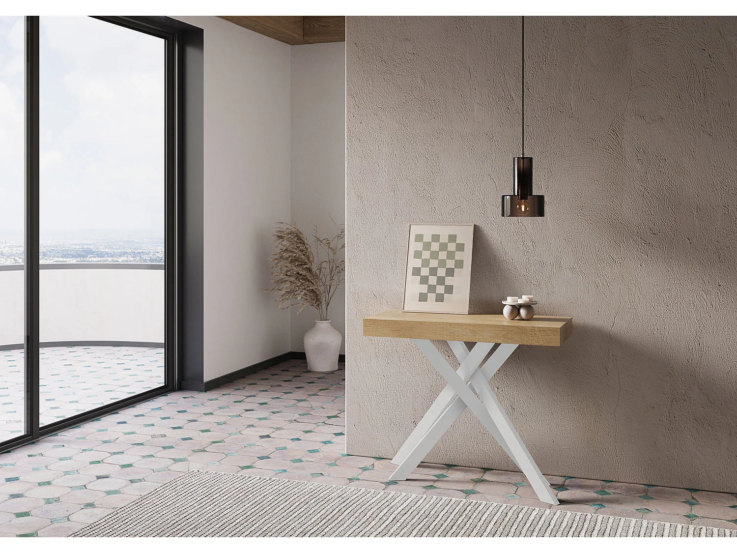 Console extensible 90x40/300 cm Krack chêne nature pieds blancs