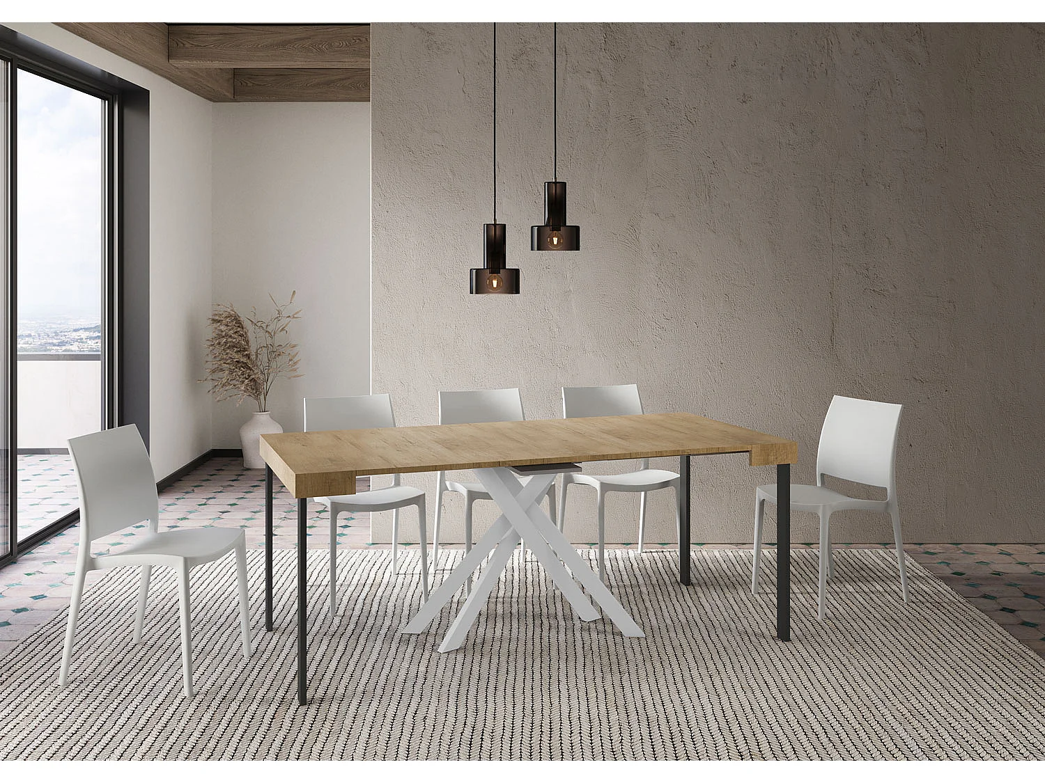 Console extensible 90x40/300 cm Krack chêne nature pieds blancs