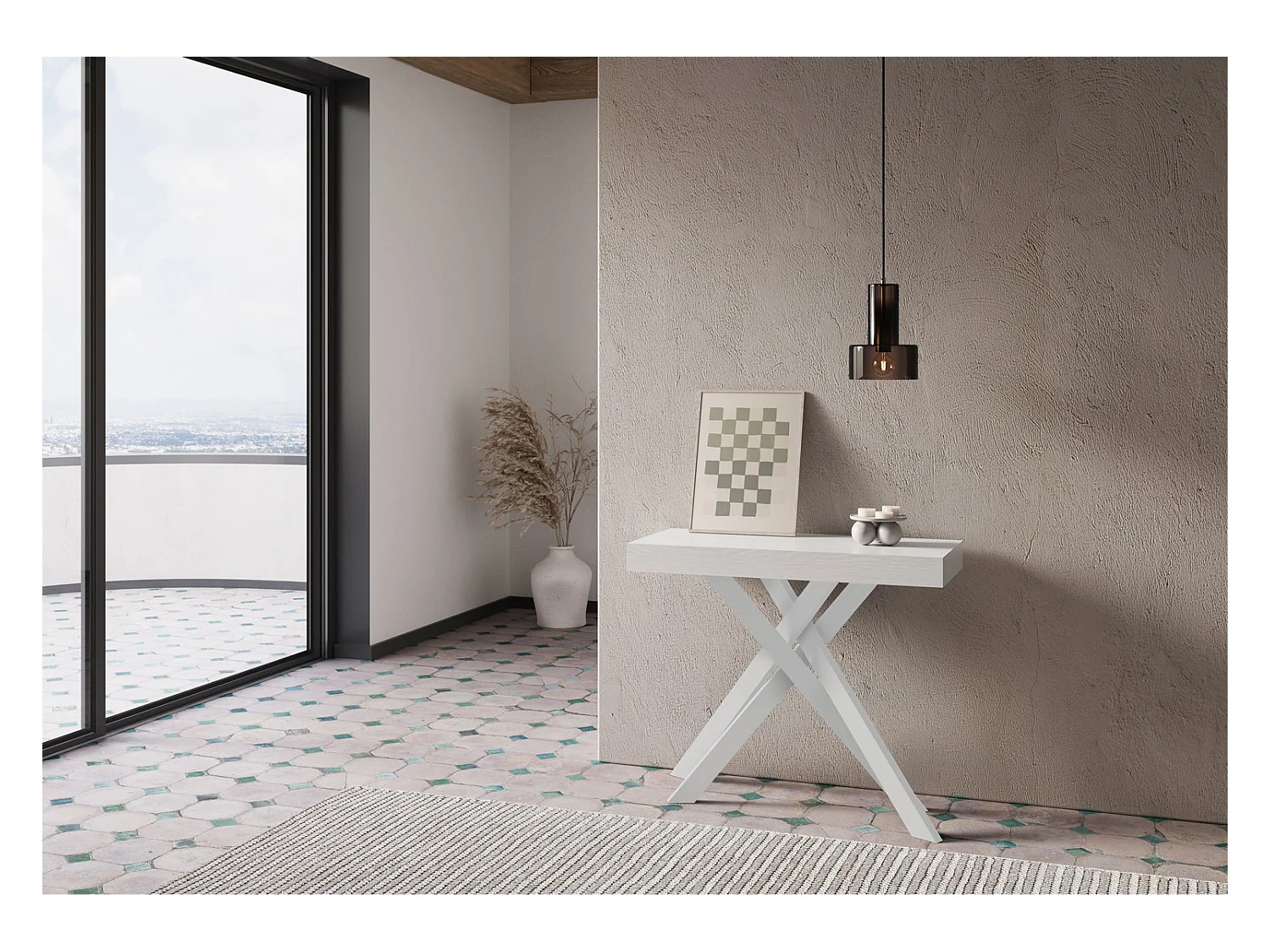 Console extensible 90x40/196 cm Krack Small frêne blanc pieds blancs