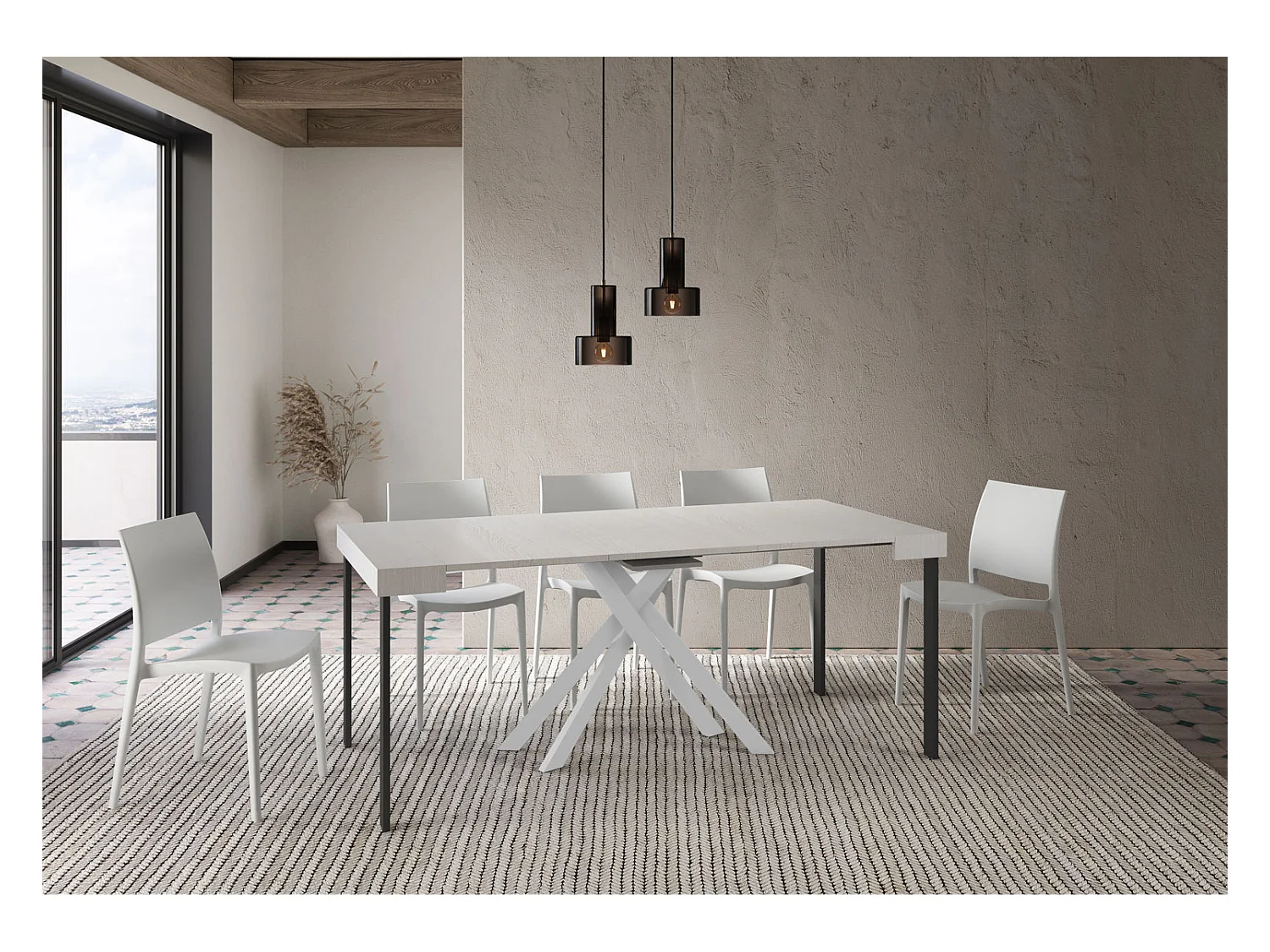 Console extensible 90x40/196 cm Krack Small frêne blanc pieds blancs