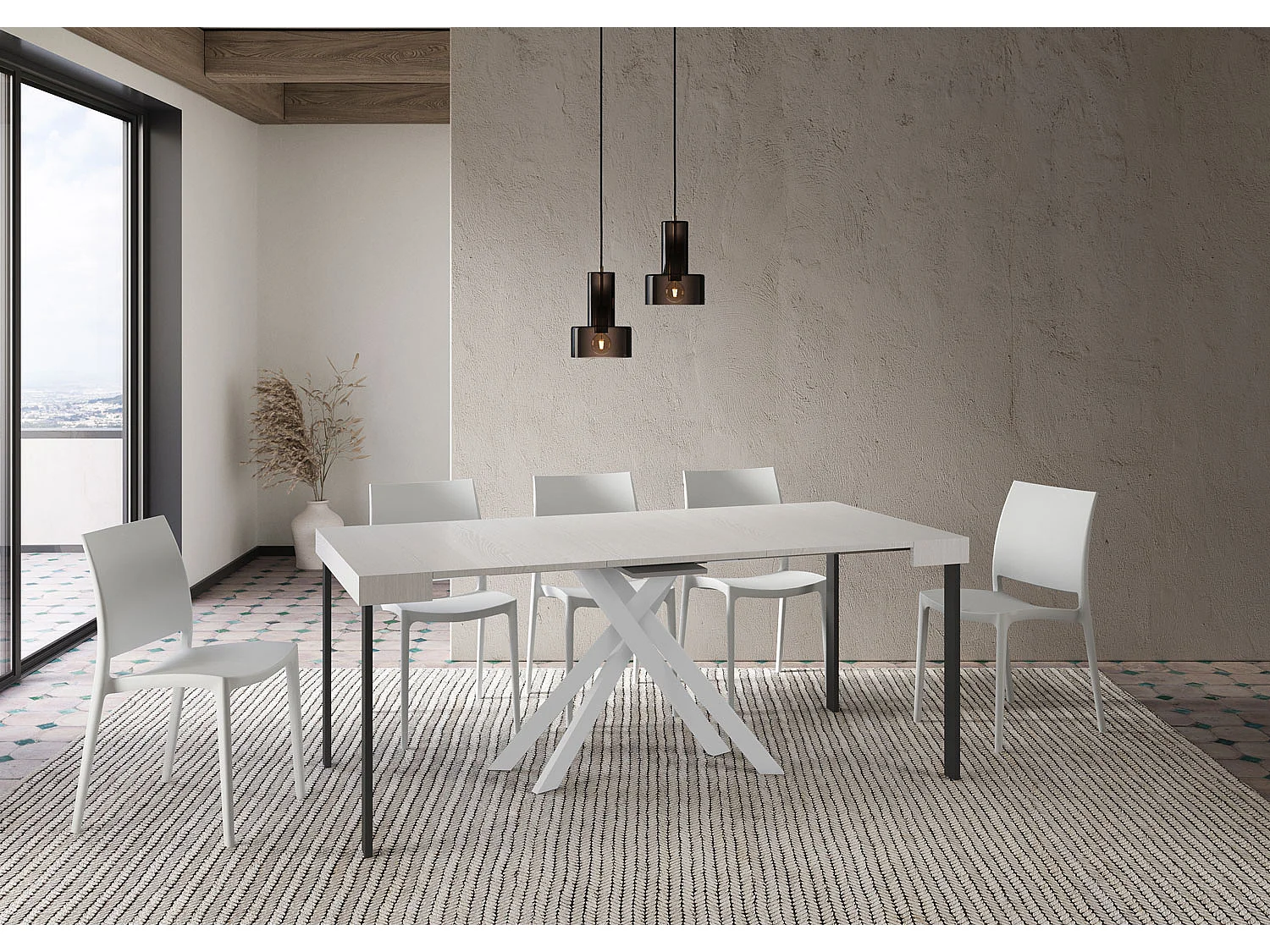 Uitschuifbare sidetable 90x40/196 cm Krack Small eiken wit met wit poten