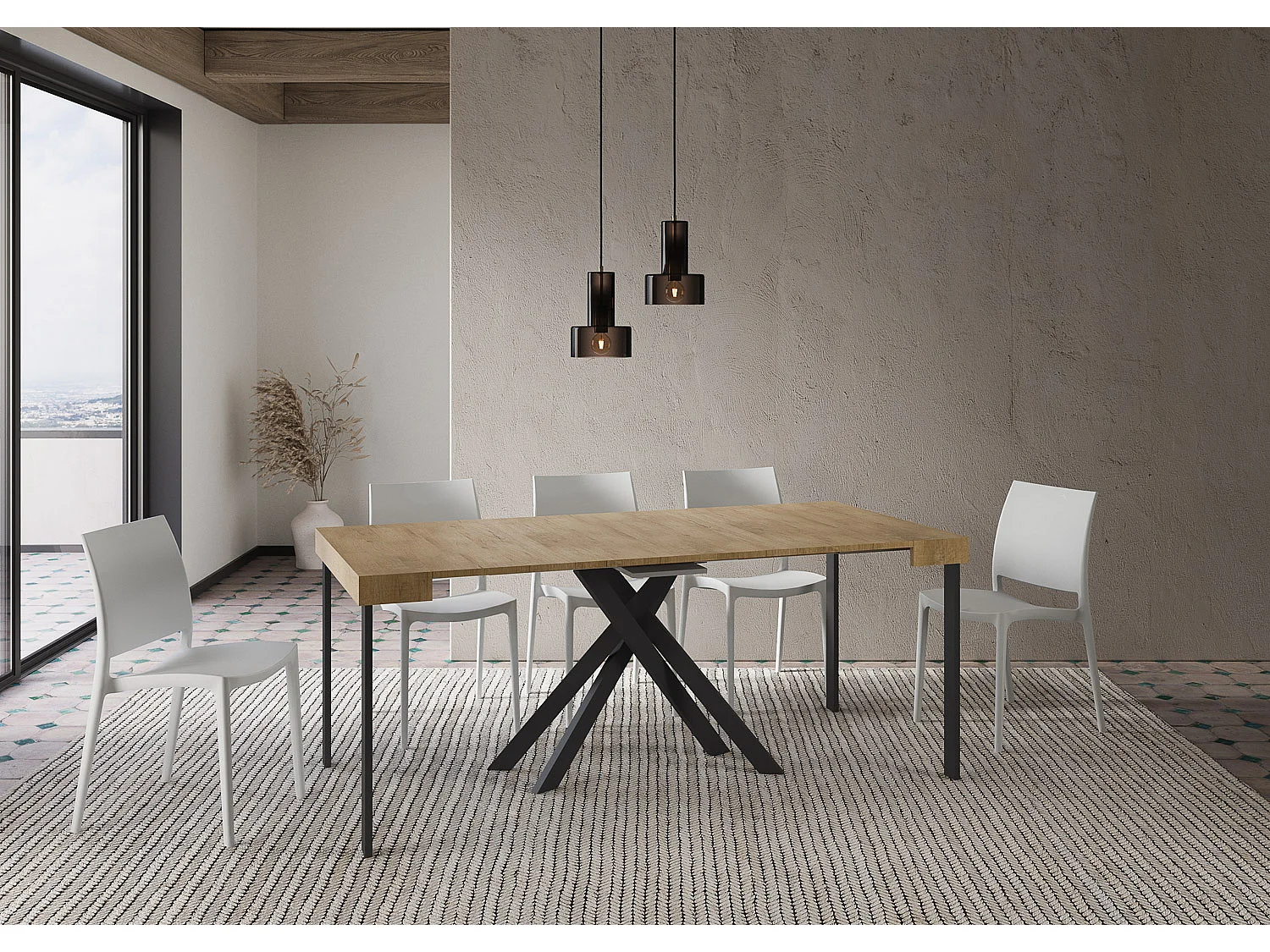 Console extensible 90x40/300 cm Krack chêne nature pieds anthracite