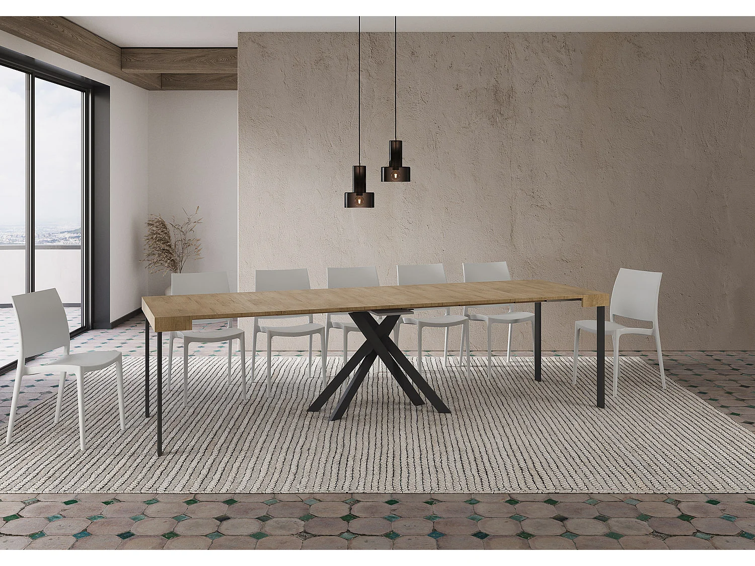 Console extensible 90x40/300 cm Krack chêne nature pieds anthracite