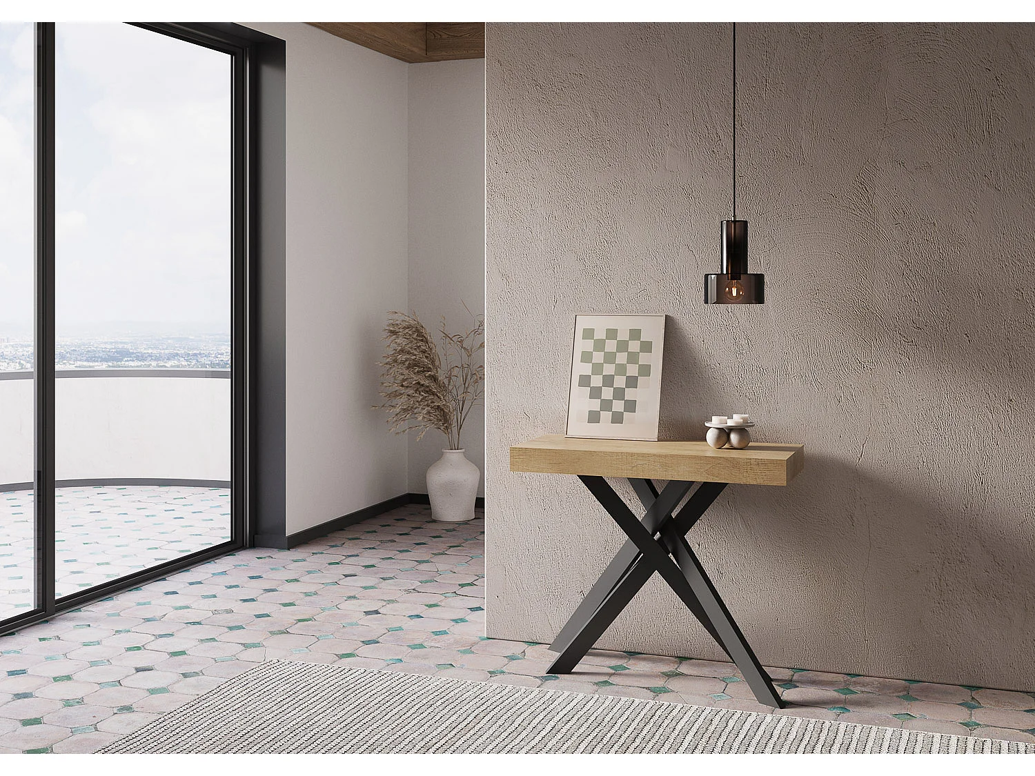 Console extensible 90x40/300 cm Krack chêne nature pieds anthracite