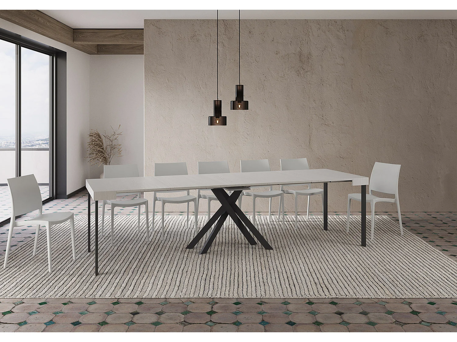 Console extensible 90x40/300 cm Krack frêne blanc pieds anthracite