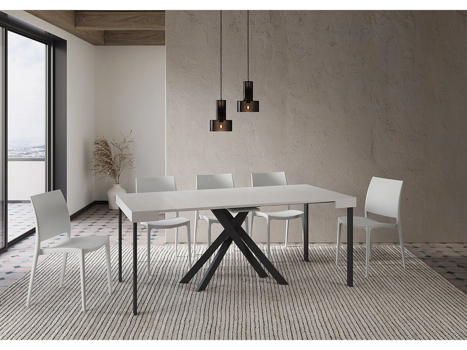 Console extensible 90x40/300 cm Krack frêne blanc pieds anthracite