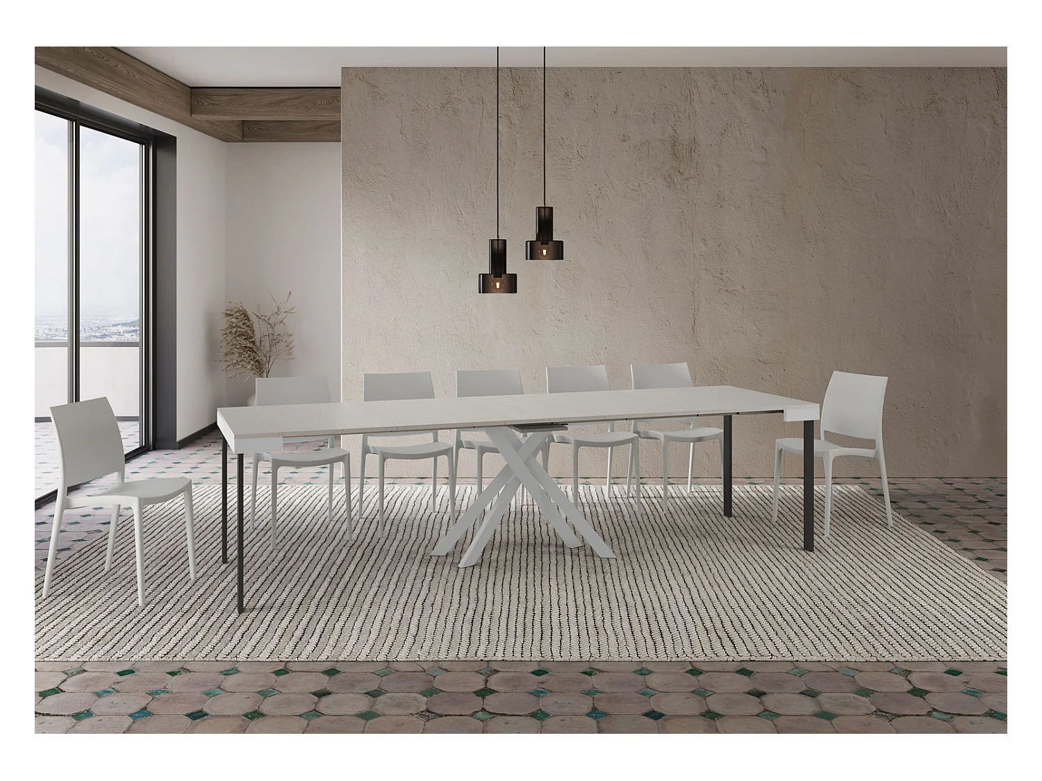 Consola extensible 90x40/300 cm Krack Evolution fresno blanco estructura blanca