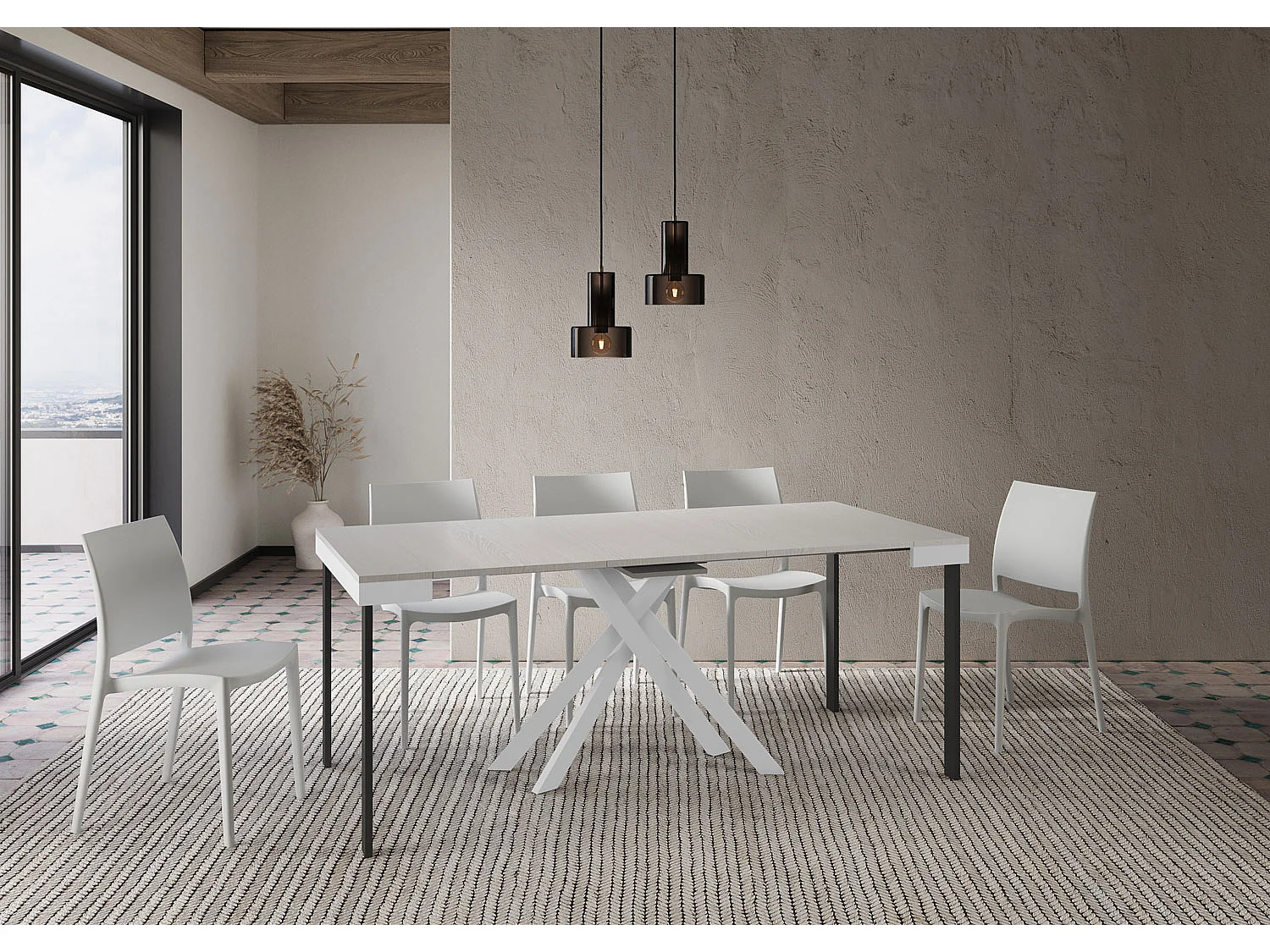 Mesa consola extensível 90x40/300 cm Krack Evolution cinza branca quadro branco