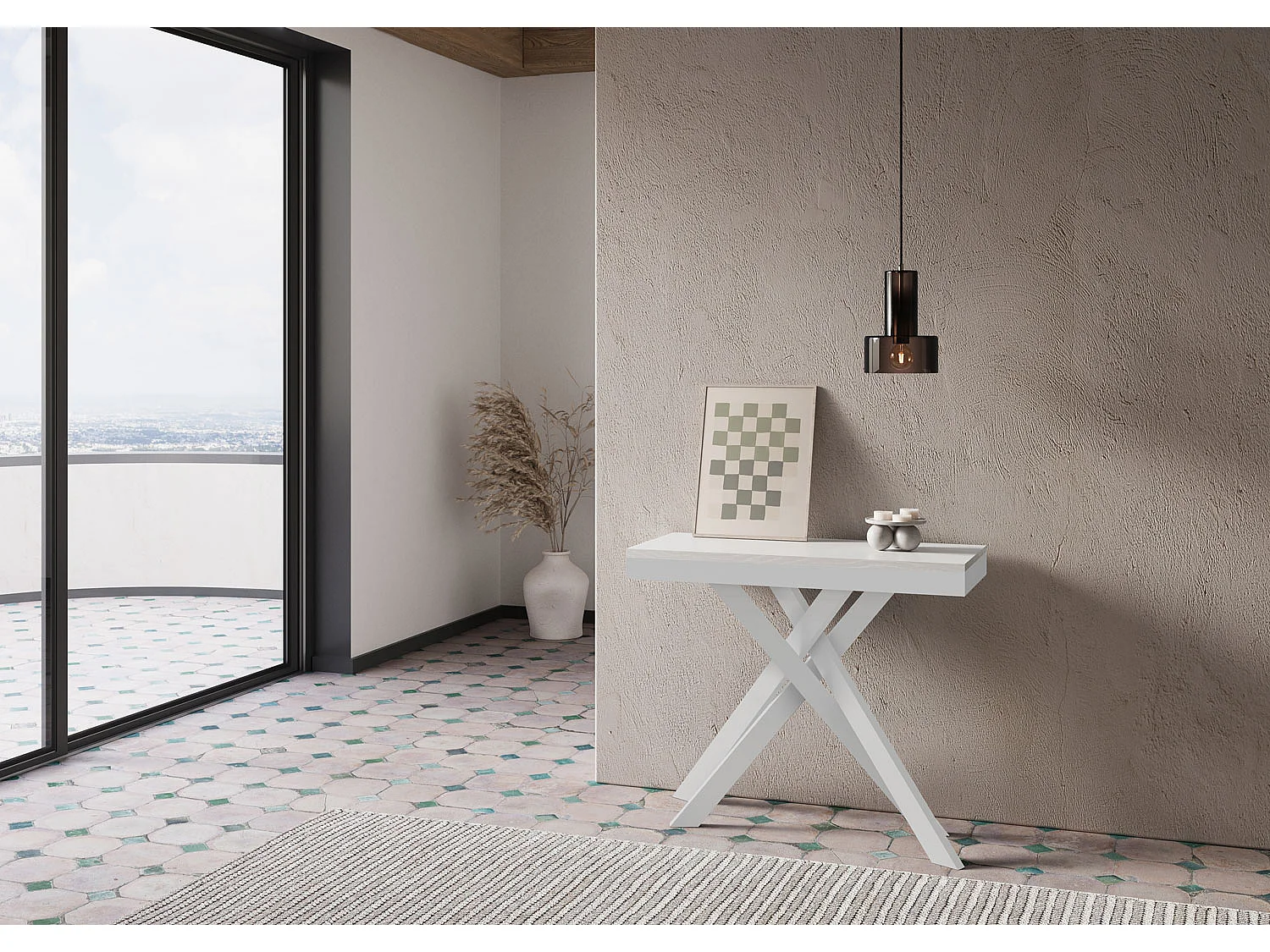 Uitschuifbare sidetable 90x40/300 cm Krack Evolution eiken wit met wit frame