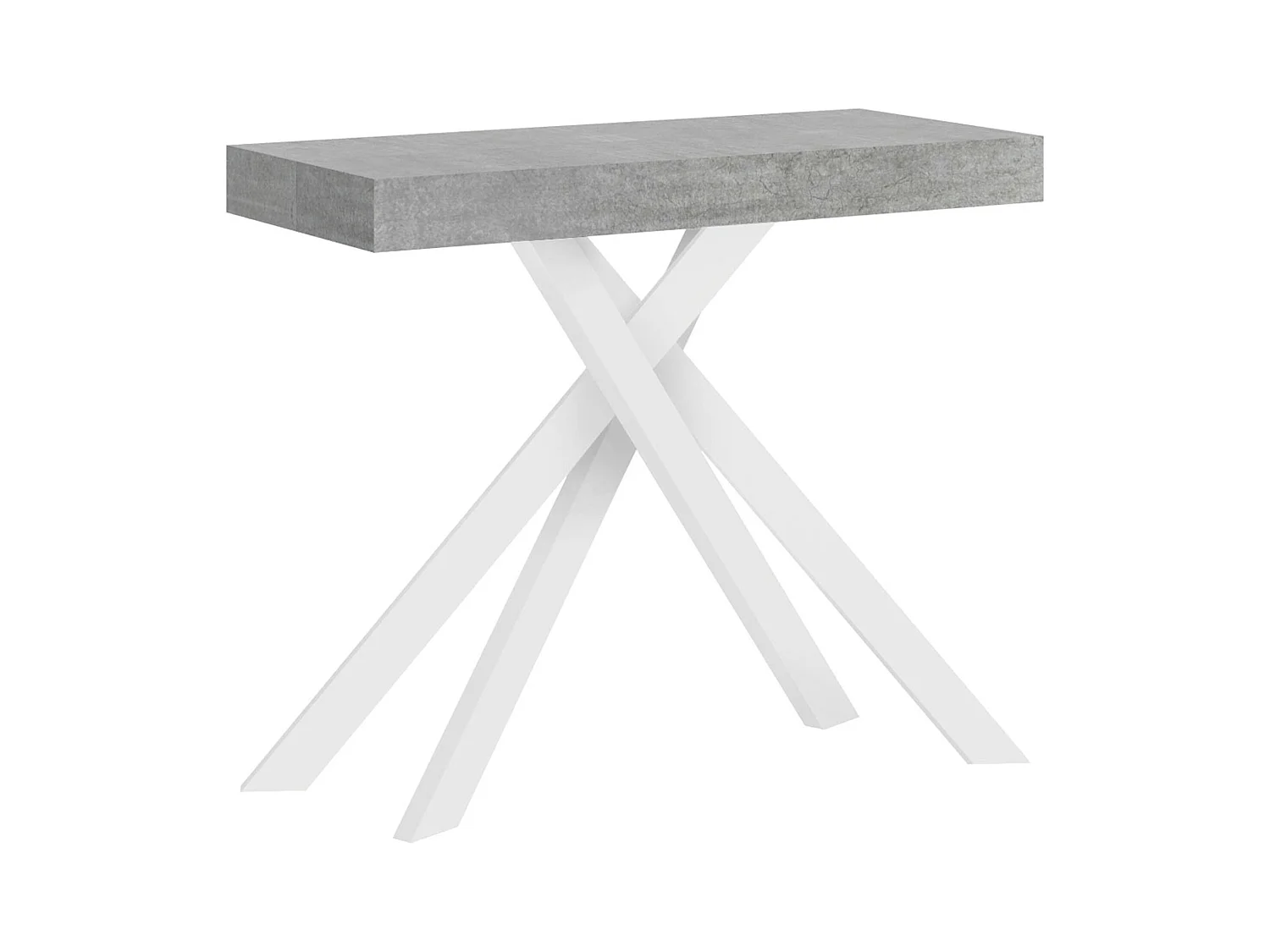 Uitschuifbare sidetable 90x40/300 cm Krack cement met wit poten