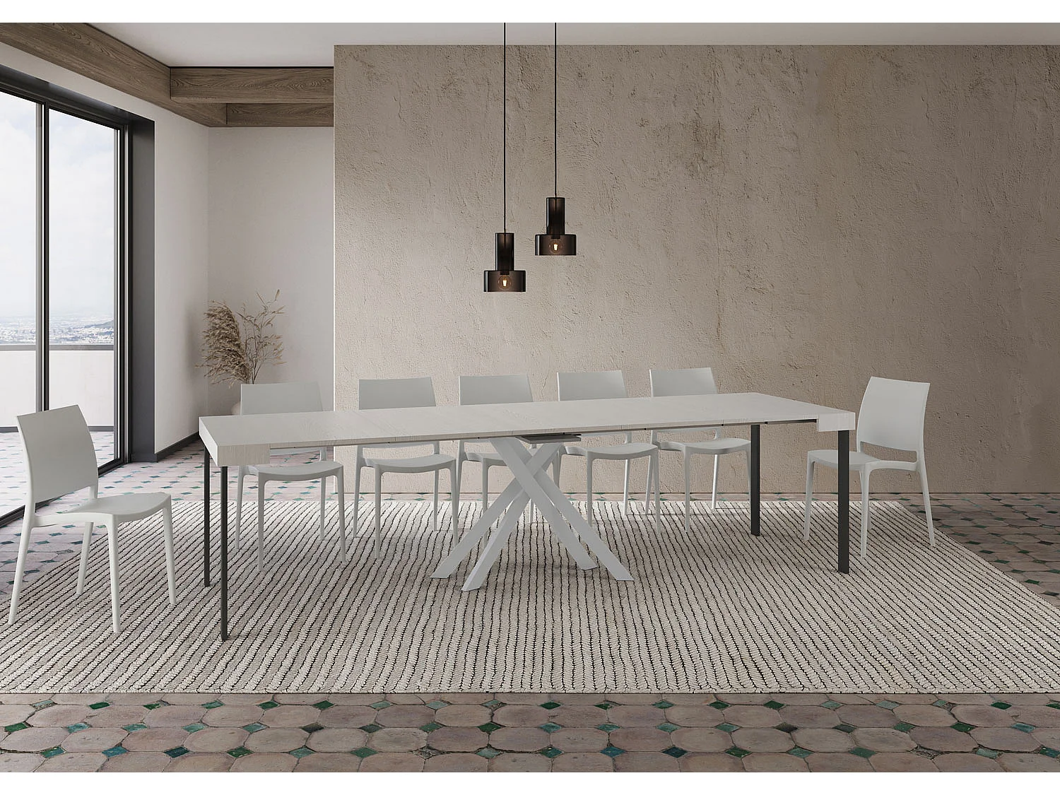 Console extensible 90x40/300 cm Krack frêne blanc pieds blancs