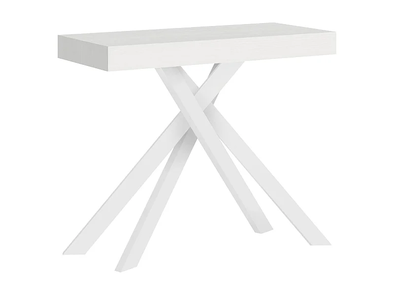 Console extensible 90x40/300 cm Krack frêne blanc pieds blancs