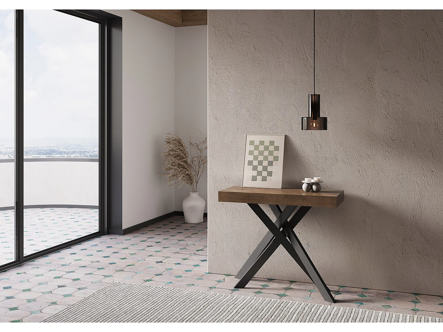 Console extensible 90x40/196 cm Krack Small noyer pieds anthracite