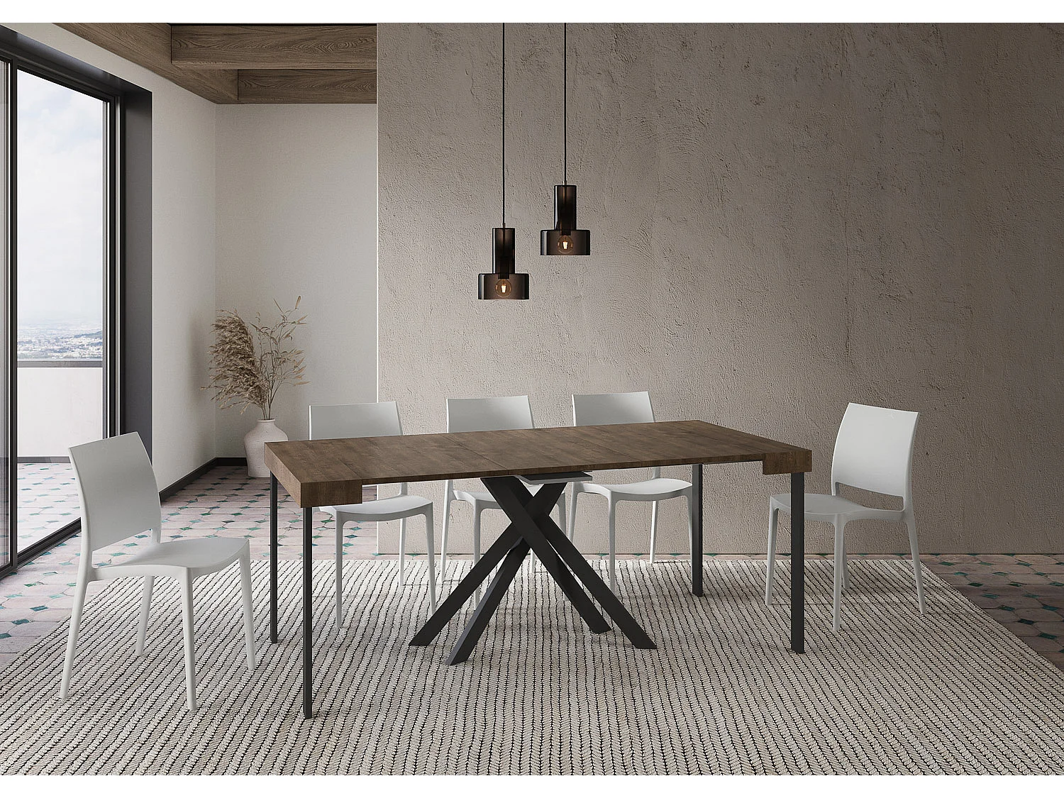 Ausziehbarer Konsolentisch 90x40/196 cm Krack Small Nussbaum mit anthrazitfarbenen Füßen