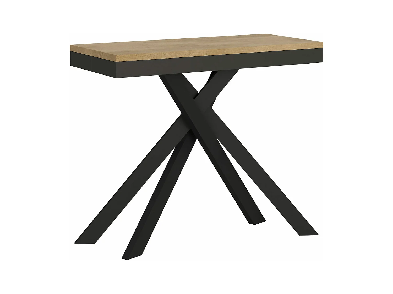 Ausziehbarer Konsolentisch 90x40/196 cm Krack Small Evolution Eiche Natur mit Eisenrahmen aus Anthrazit